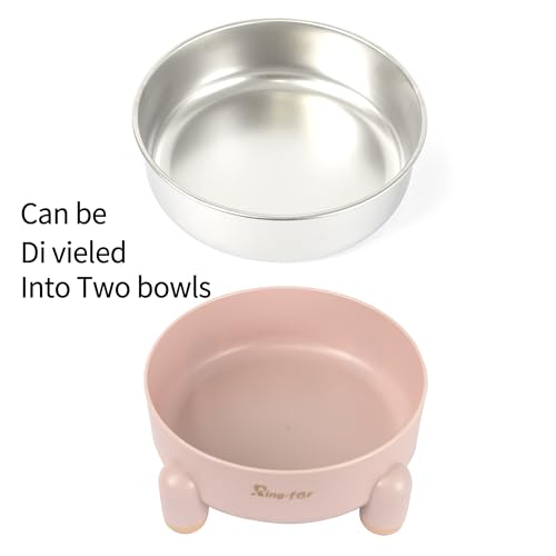 Ring-far Dog Bowl, Stainless Steel Dog Bowl,Dog Cat Food Water Bowl, Tetrapod Nonslip Rubber Bottom Design,201Stainless Steel Material,Prevent Feline Acne in Cats (24OZ, Pink, Ttrapod)