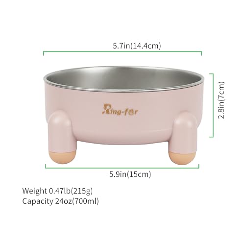 Ring-far Dog Bowl, Stainless Steel Dog Bowl,Dog Cat Food Water Bowl, Tetrapod Nonslip Rubber Bottom Design,201Stainless Steel Material,Prevent Feline Acne in Cats (24OZ, Pink, Ttrapod)